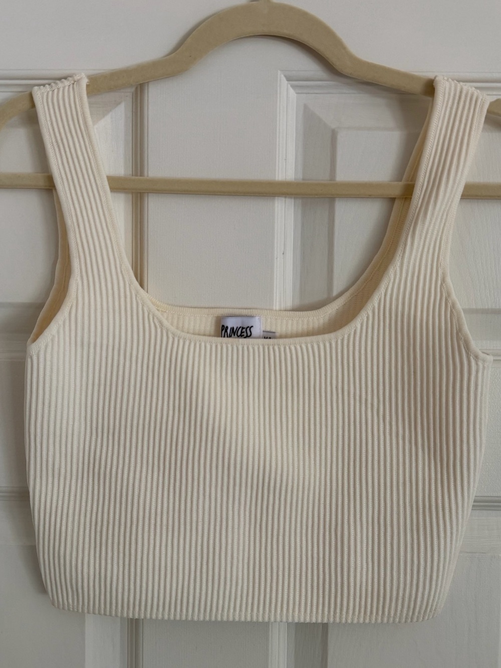 Princess Polly Cream Ribbed Knit Crop Tank Top M/L